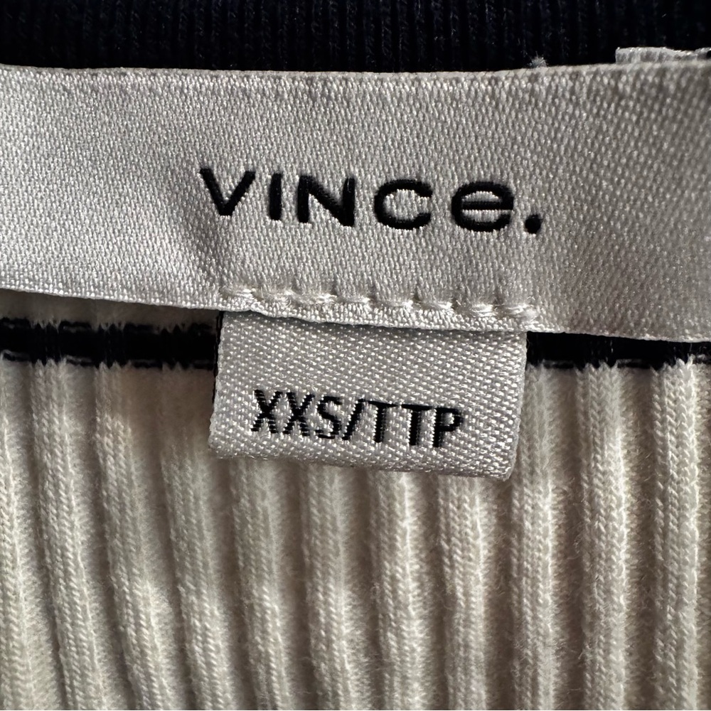 Vince Ribbed Elbow Sleeve Top XXS NWT Cream Blue Luxury Knit Tee - Picture 6 of 13